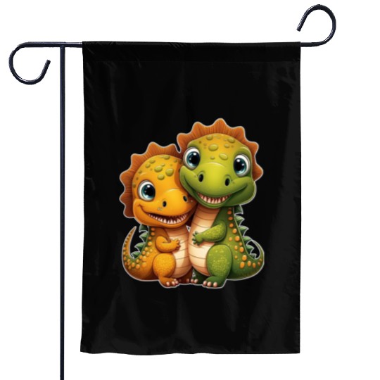 Cute dino dinosaur siblings brothers kids love Garden Flags