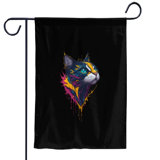 Blue-Eyed Graffiti Cat Head Painting Garden Flags