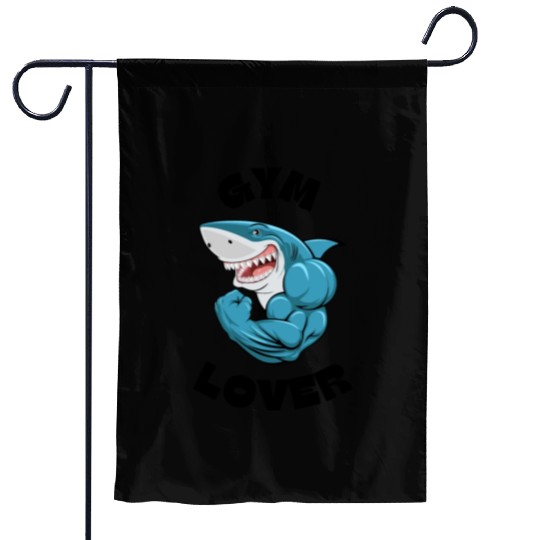 Blue Illustrated Shark Gym Lover Garden Flags