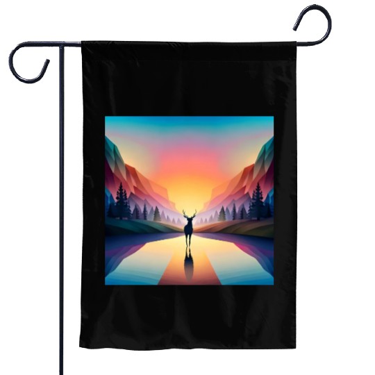 A Deer in A Beautiful Sunset Scene Garden Flags
