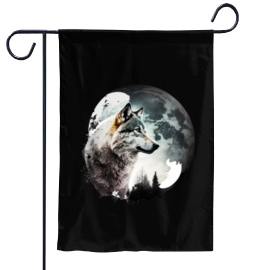 Wolf Moonlight Forest Wild Werewolf Watercolor 1 Garden Flags