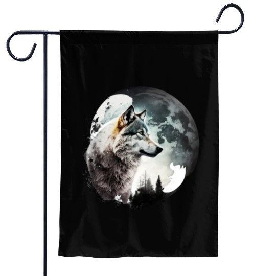 Wolf Moonlight Forest Wild Werewolf Watercolor 1 Garden Flags