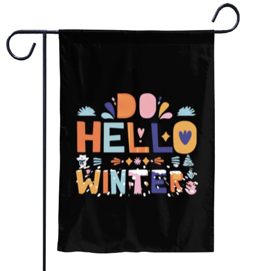 Cute Hello Winter with Snow and Fun Art Garden Flags