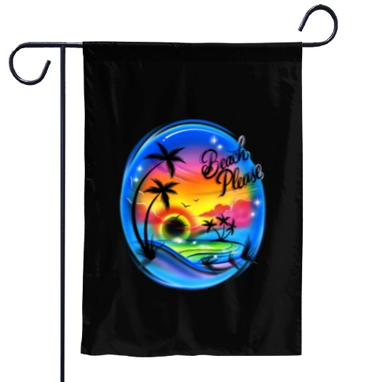 Beach Please Airbrush Colorful Garden Flags