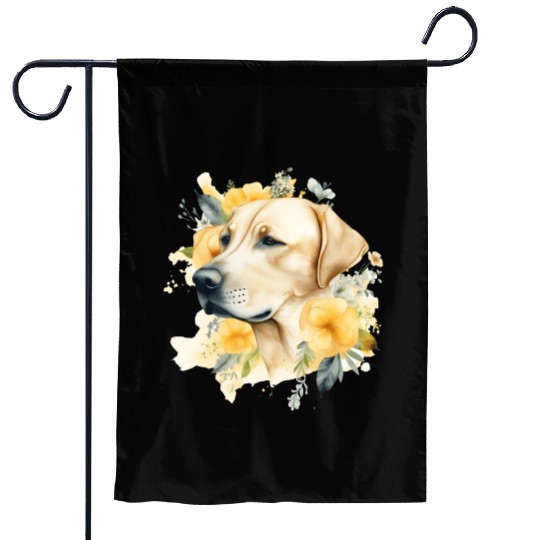 Yellow Lab Dog Watercolor Floral Garden Flags
