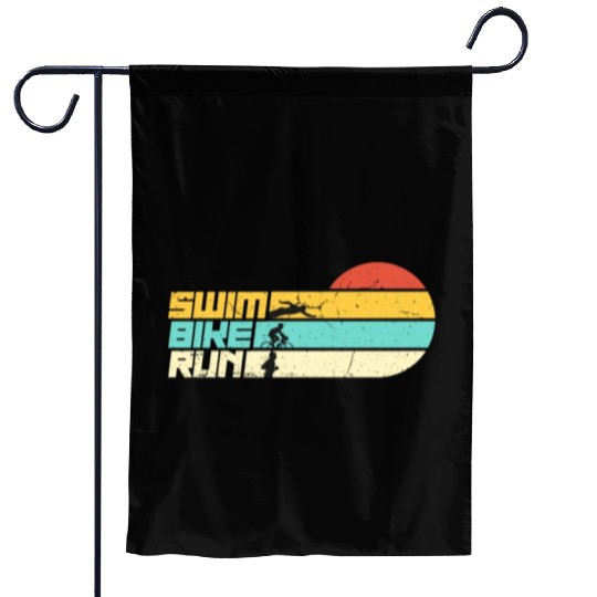 Triathlon Swim Bike Run Retro Training Triathletes Garden Flags