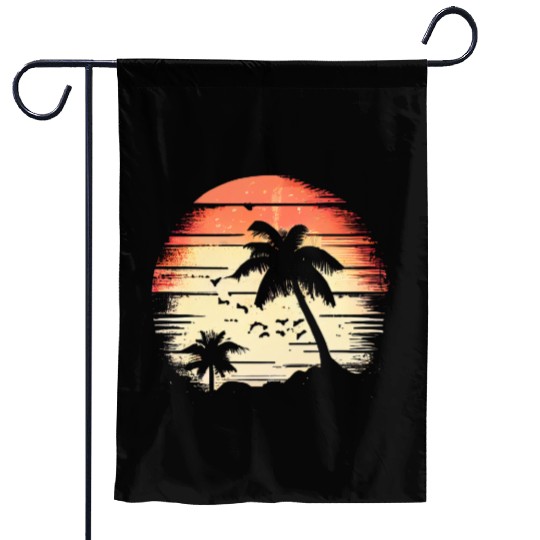 Vintage Retro Sunset Watercolor Beach Vacation 3 Garden Flags