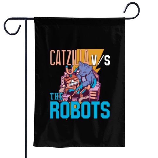 Catzilla Versus Robot Garden Flags