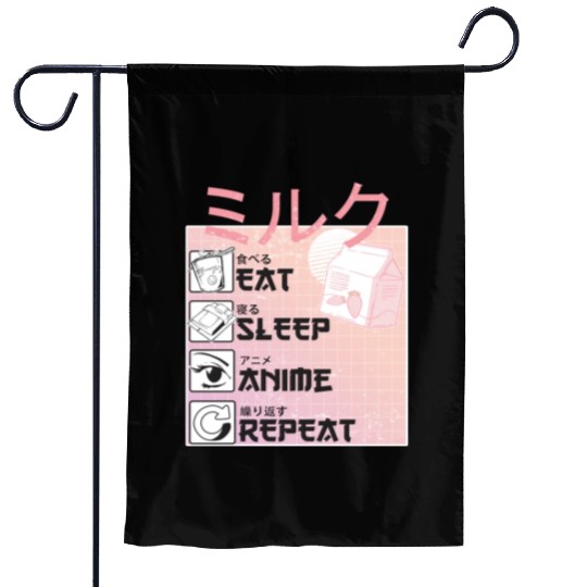 Eat Sleep Anime Repeat Straweberry Milk Japanese Garden Flags