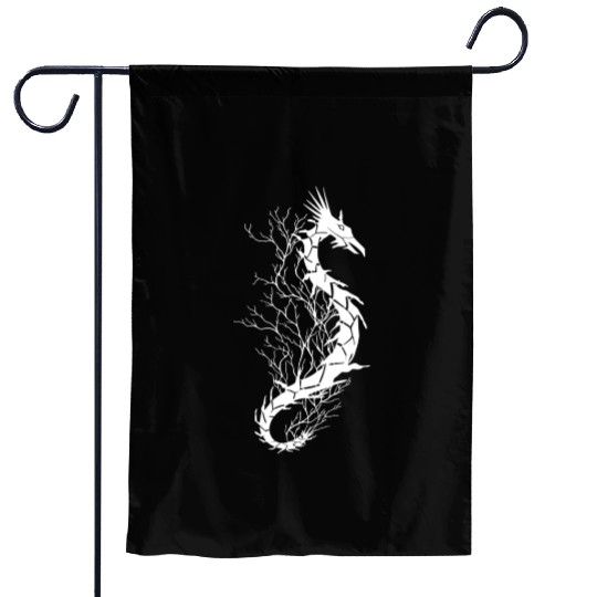 Sea life, sea dragon, white Garden Flags