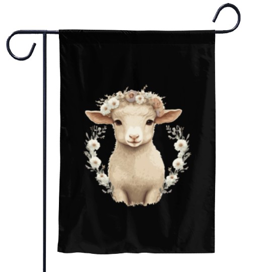 Cute Lamb Flower Crown Sheep Baby Floral Farm Anim Garden Flags