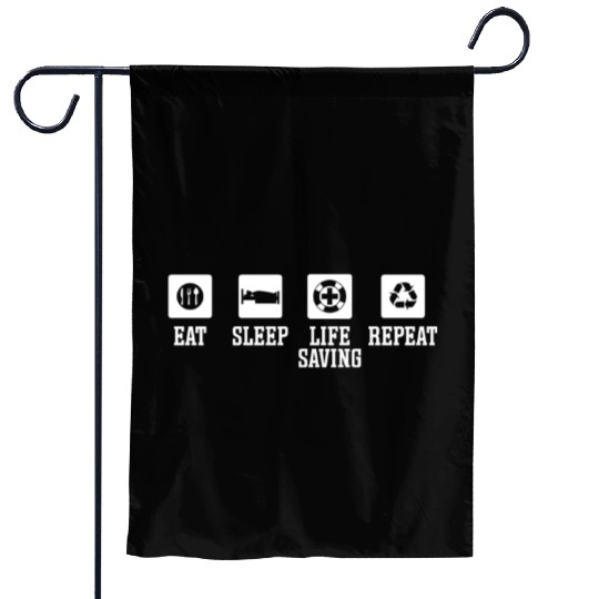 Lifeguard eat sleep life saving repeat pool guard Garden Flags