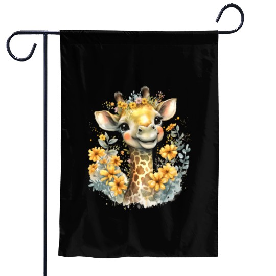 Baby Giraffe Safari Animal Watercolor Floral Garden Flags
