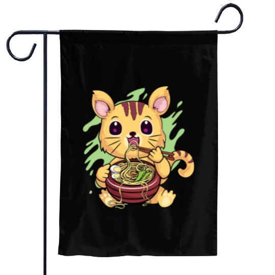 Kawaii Cat Eating Ramen Garden Flags