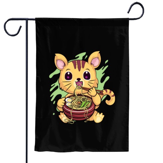 Kawaii Cat Eating Ramen Garden Flags