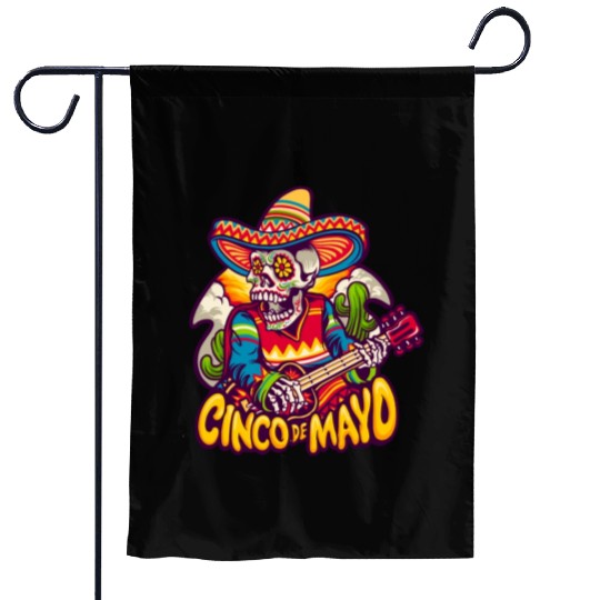 Mexican Skeleton Playing Guitar Cinco De Mayo Garden Flags