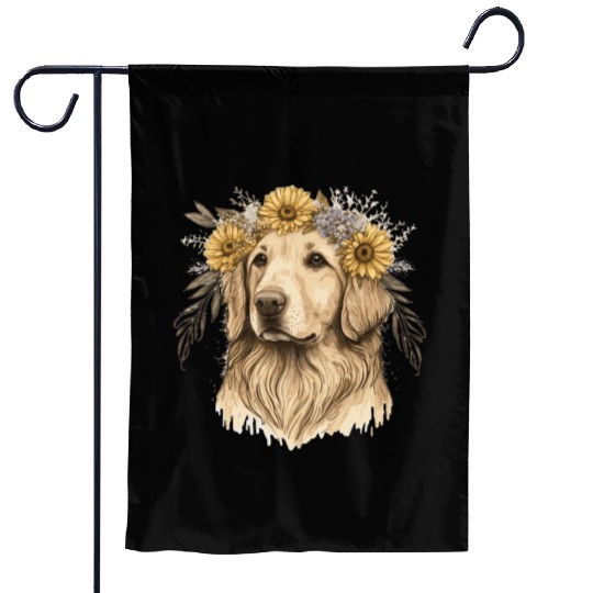 Golden Retriever Flower Crown Pet Dog Breed Floral Garden Flags