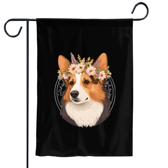 Cute Welsh Corgi Flower Crown Pet Dog Breed Floral Garden Flags
