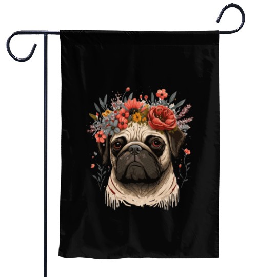 Cute Pug Flower Crown Pet Dog Breed Floral Puppy Garden Flags