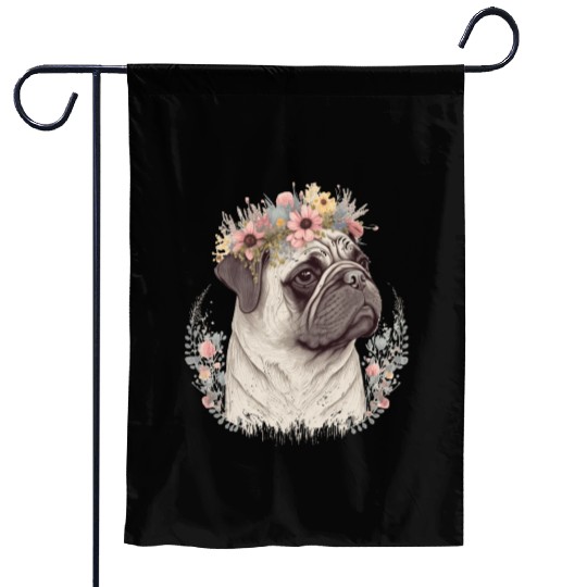 Cute Pug Flower Crown Pet Dog Breed Floral Puppy Garden Flags