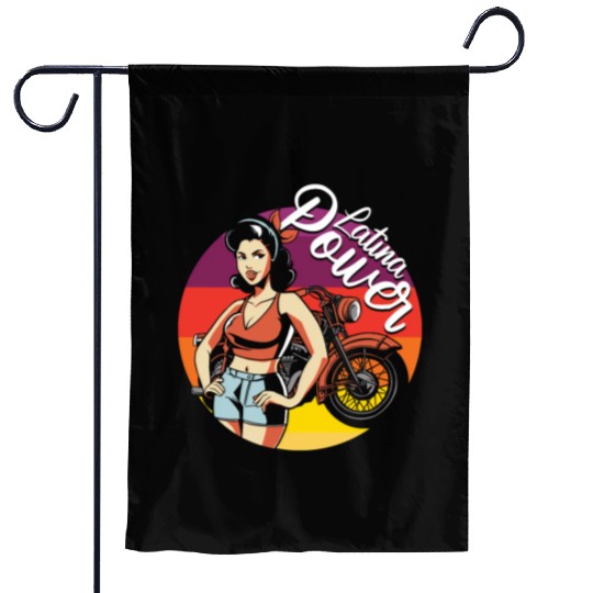 Latina Power Motorcycle Rider Woman Hispanic Garden Flags