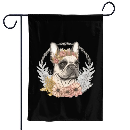 Cute French Bulldog Frenchie Flower Crown Pet Dog Garden Flags