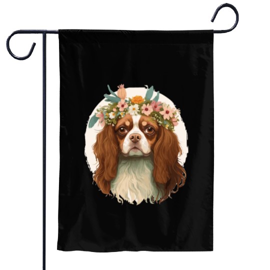 Cavalier King Charles Spaniel Flower Crown Pet Dog Garden Flags
