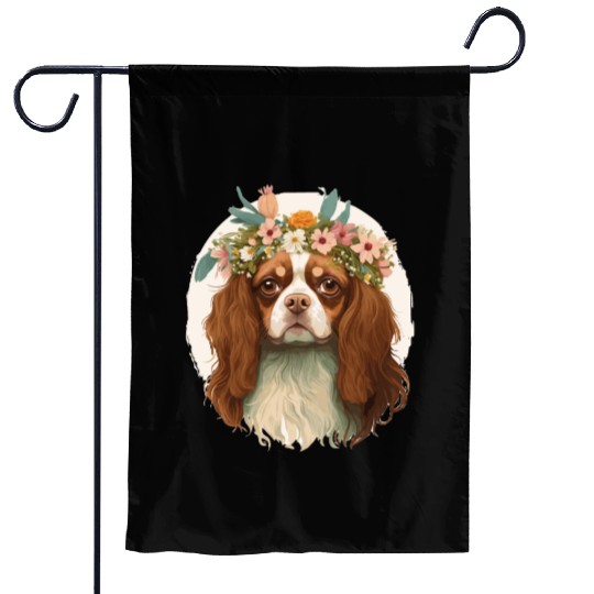 Cavalier King Charles Spaniel Flower Crown Pet Dog Garden Flags