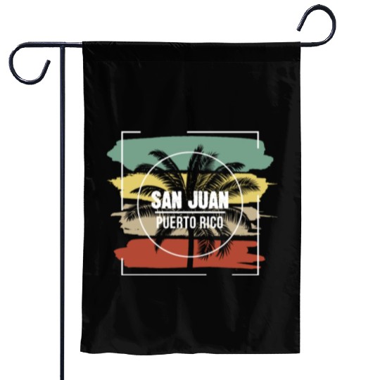 San Juan Puerto Rico Artistic Palm Tree Retro Garden Flags