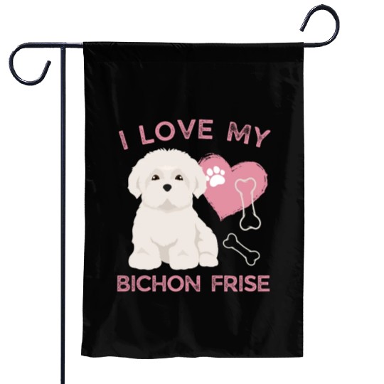 Cute puppy Bichon Frise Valentines Dog lover dogs Garden Flags