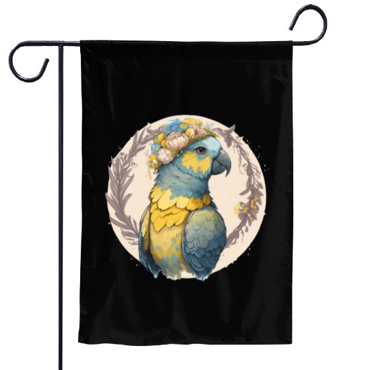 Yellow Blue Ara Macaw Flower Crown Parrot Parakeet Garden Flags
