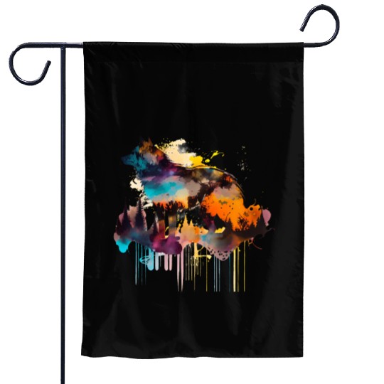 Mountain Wolf Multicolor Watercolor Portrait Garden Flags