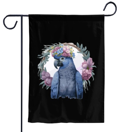 Watercolor Hyacinth Macaw Parrot Bird Flower Crown Garden Flags