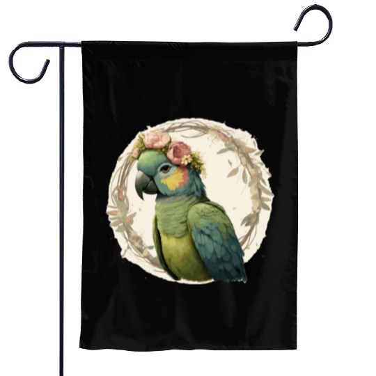 Watercolor Parrot Hahn's Macaw Bird Flower Crown P Garden Flags