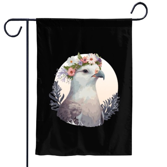 Cute Fulmar Bird Flower Crown Floral Tropical Bird Garden Flags