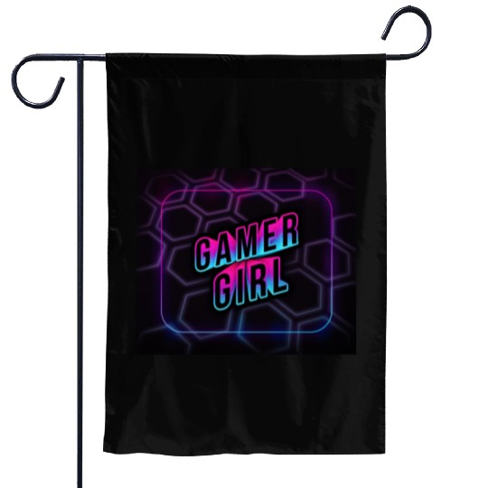 gamer girl neon 3d Garden Flags