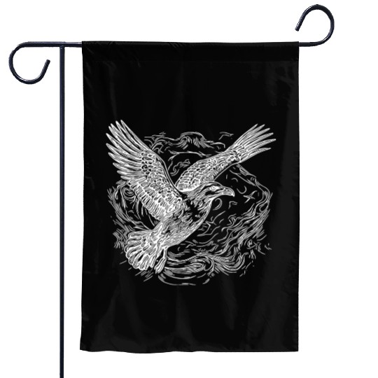 Flying Seagull Over The Sea Garden Flags