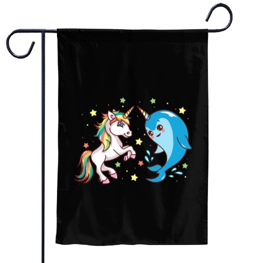 Cute Funny Horned Narwhal And Unicorn Friends Garden Flags
