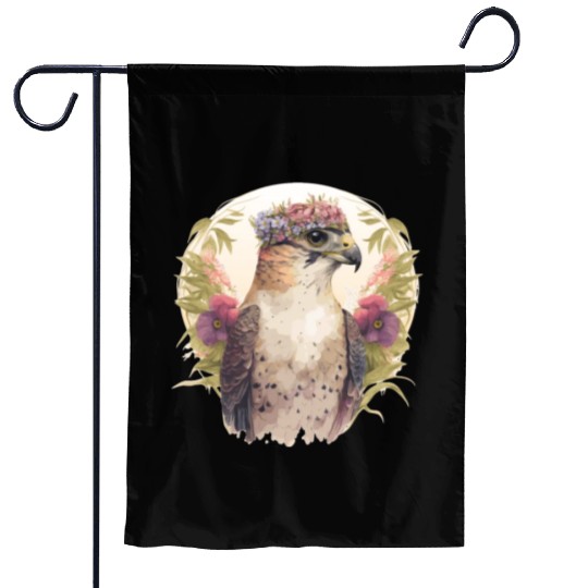 Watercolor Falcon Birds Of Prey Flower Crown Flora Garden Flags