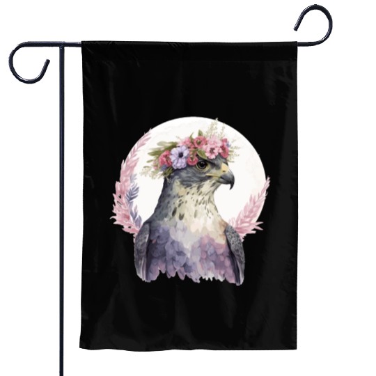 Falcon Birds Of Prey Flower Crown Floral Bird Watc Garden Flags