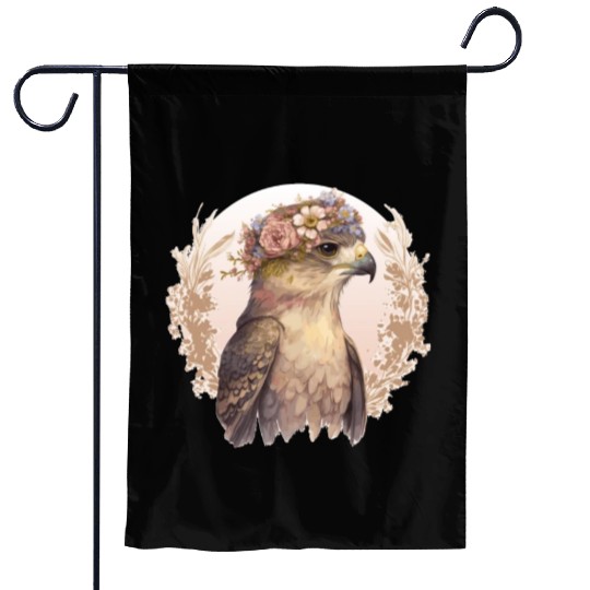 Watercolor Hawk Bird Of Prey Flower Crown Floral B Garden Flags