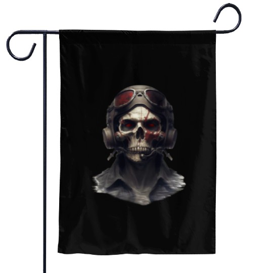 The Aviator's Skull Garden Flags