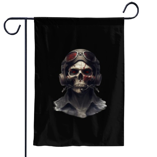 The Aviator's Skull Garden Flags
