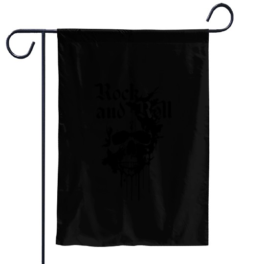 rock and roll skull with black and white ink Garden Flags