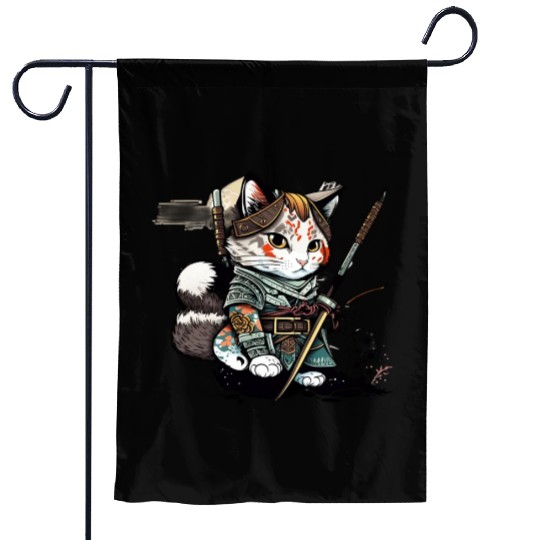 The Fearless Samurai Cat: A Sword's Master Garden Flags