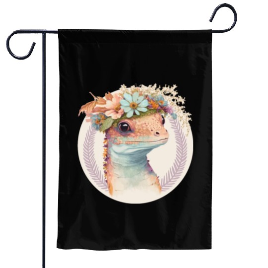 Cute Watercolor Gecko Reptile Flower Crown Boho Ae Garden Flags