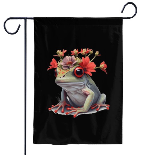 Cute Red Eyed Tree Frog Flower Crown Amphibian Lov Garden Flags