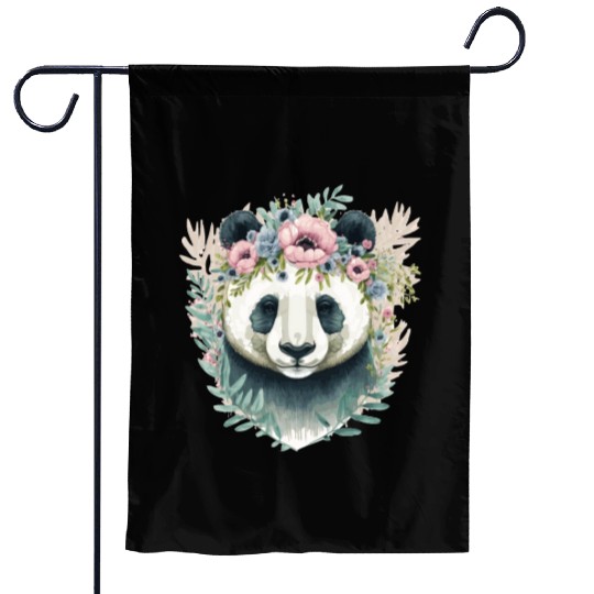 Cute Panda Bear Flower Crown Watercolor Animal Lov Garden Flags