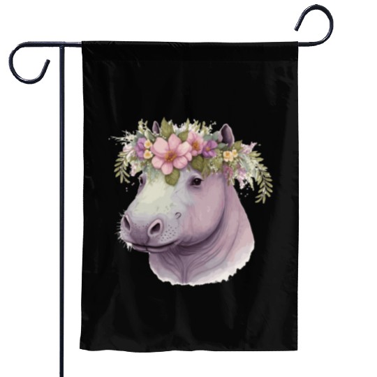 Watercolor Hippotamus Flower Crown Floral Pastel A Garden Flags