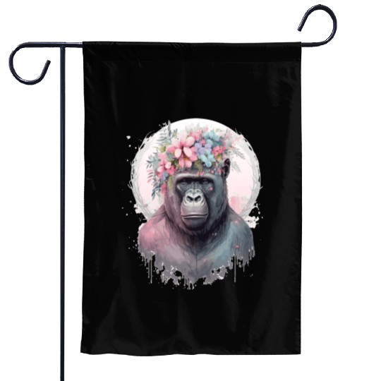 Cute Gorilla Flower Crown Africa Animal Lover Garden Flags